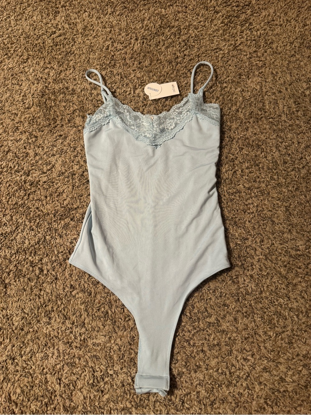 refuge Light Blue Lace-Trim Bodysuit